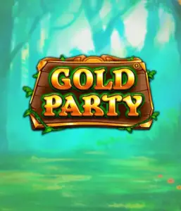 Скриншот слота Gold Party от Pragmatic Play, показывающий радостный и красочный мир ирландской тематики с золотыми монетами, лепреконами и радугой. На переднем плане виден игровой интерфейс с 5 барабанами и 3 рядами, окруженный ирландским пейзажем и горшками золота, создающими атмосферу праздника и волшебства.